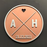 Holzschild Abstrakt mit individuellen Initialen & Datum