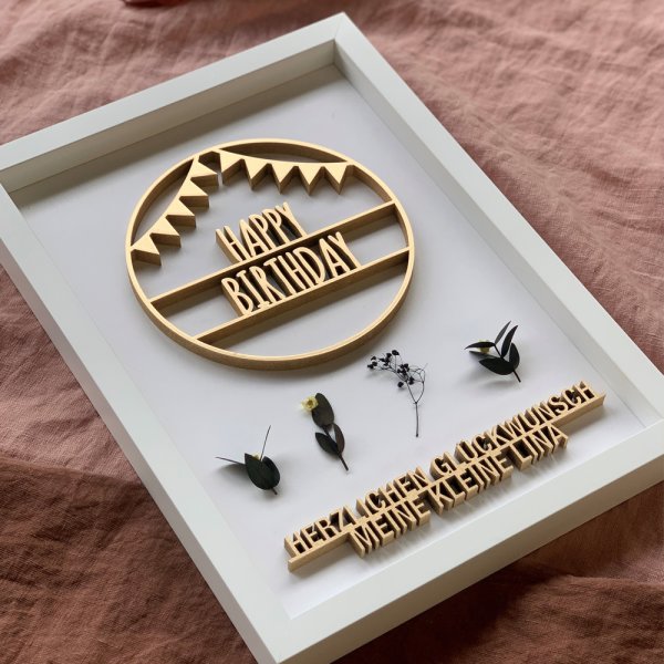 DIY-Set "Happy Birthday" mit individuellen Namen im Rahmen
