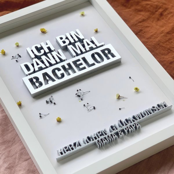 DIY-Set "Ich bin dann mal Bachelor" mit individuellen Namen im Rahmen