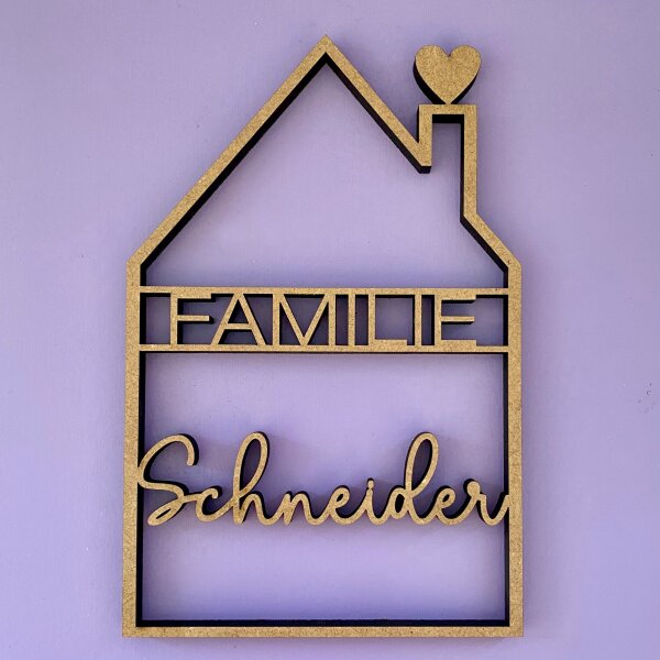 Haus mit individuellem Familiennamen in Natur