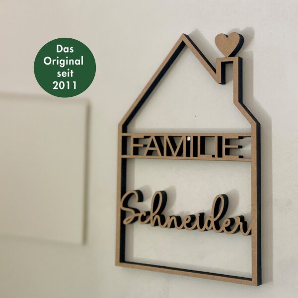 Haus mit individuellem Familiennamen in Natur